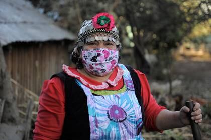 FOTO DE ARCHIVO. Estela Astorga Porma, una mujer indígena Mapuche, usa una mascarilla mientras posa afuera de su "ruca" (casa), mientras su comunidad se aísla durante la pandemia del coronavirus (COVID-19), en Huentelolén, cerca de Tirúa, Chile. 7 de mayo de 2020. REUTERS/José Luis Saavedra.