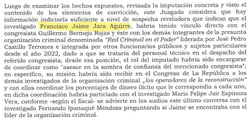 Francisco Jara, asesor del congresista Bermejo, habría coordinado los porcentajes de dinero con los integrantes de 'Los Operarios de la Construcción' en el Parlamento. 