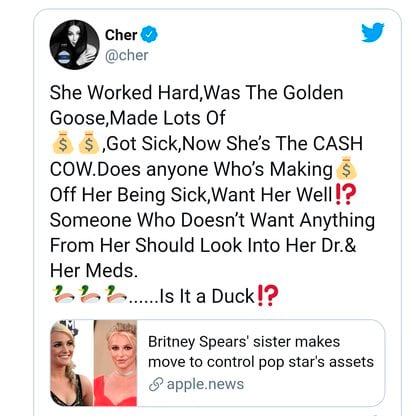 La cantante Cher también pidió que dejen de abusar económicamente de ella (Foto: Twitter)
