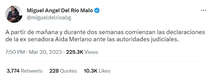 Abogado Miguel Ángel del Río se refiere al inicio de declaraciones de la expolítica de la Costa Aida Merlano. @migueldelrioabg. Twitter