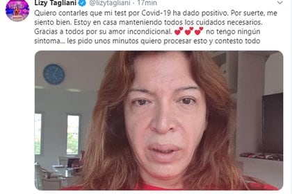 El mensaje de Lizy Tagliani contando que le dio positivo el test de Coronavirus