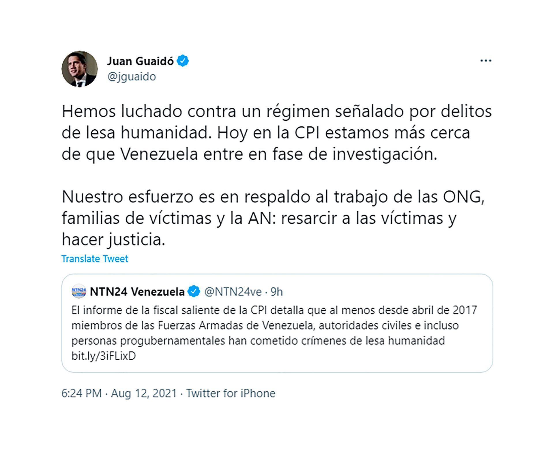 La reacción de Juan Guaidó sobre el informe de la CIP por Venezuela
