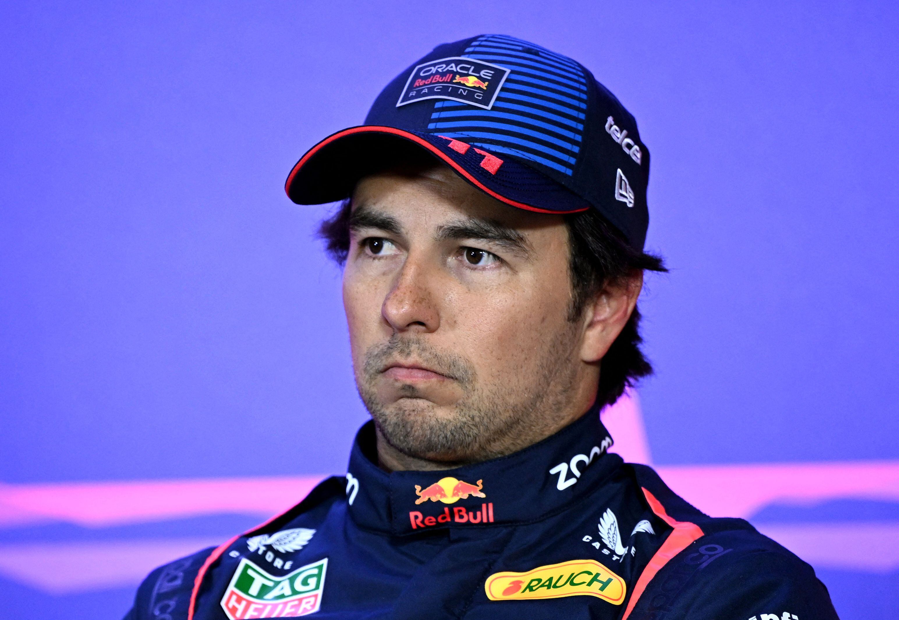 Formula One F1 - Australian Grand Prix - Melbourne Grand Prix Circuit, Melbourne, Australia - March 23, 2024 Third placed after qualifying Red Bull's Sergio Perez during press conference REUTERS/Jaimi Joy