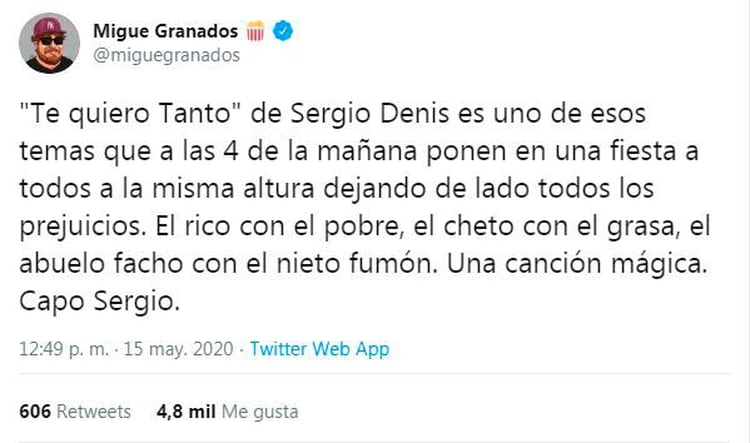 El mensaje de Migue Granados tras la muerte de Sergio Denis
