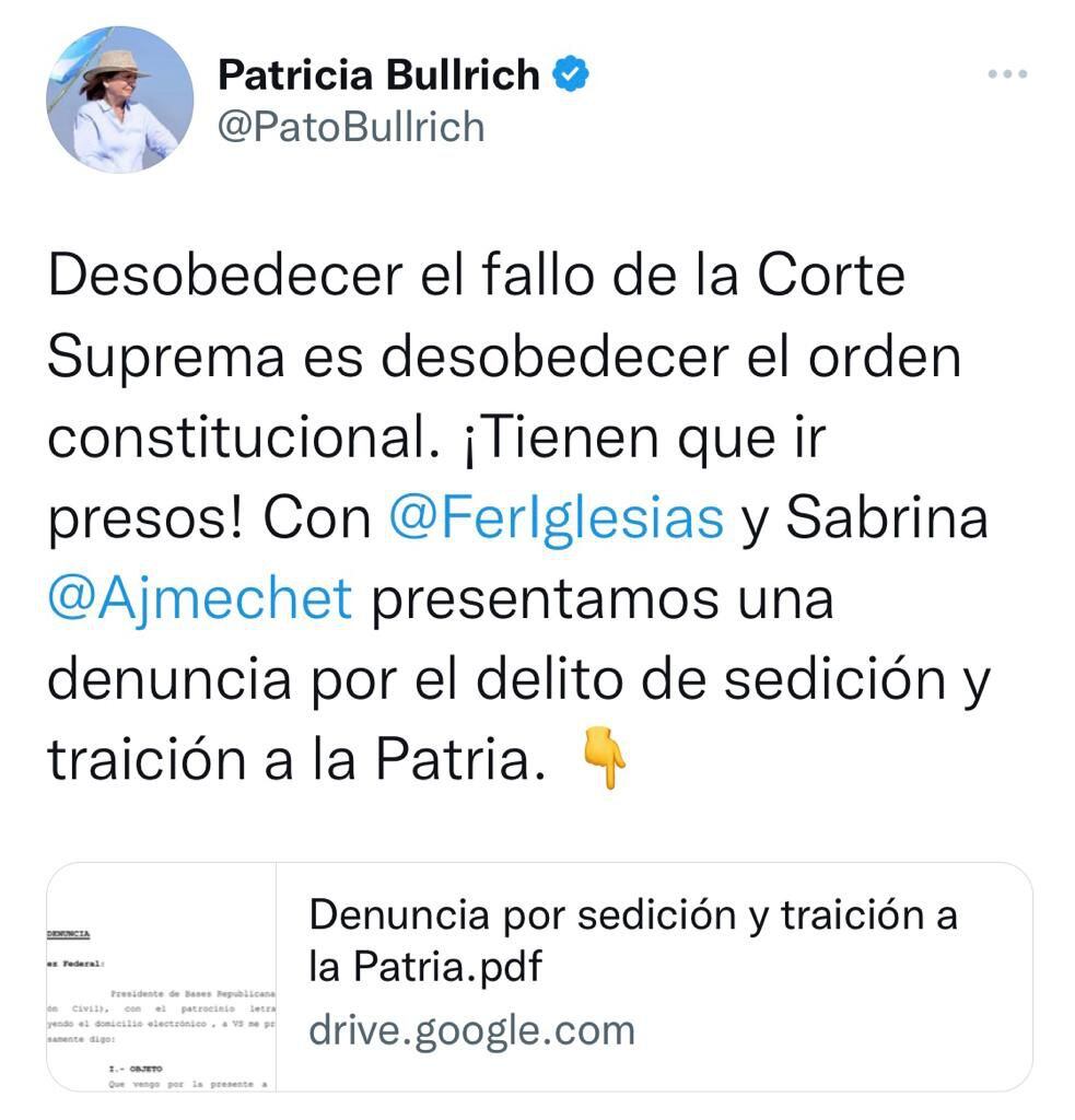Patricia Bullrich - tuit - coparticipación