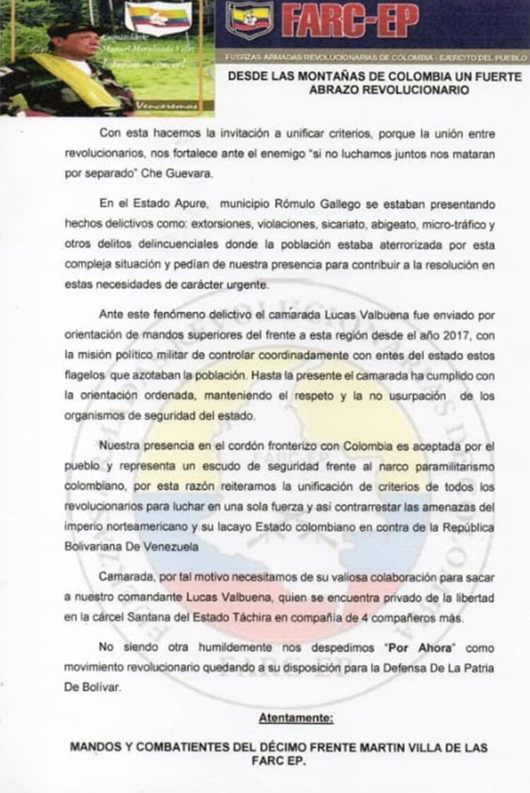 Las FARC le pidieron a Cabello su colaboración para liberar al comandante Lucas