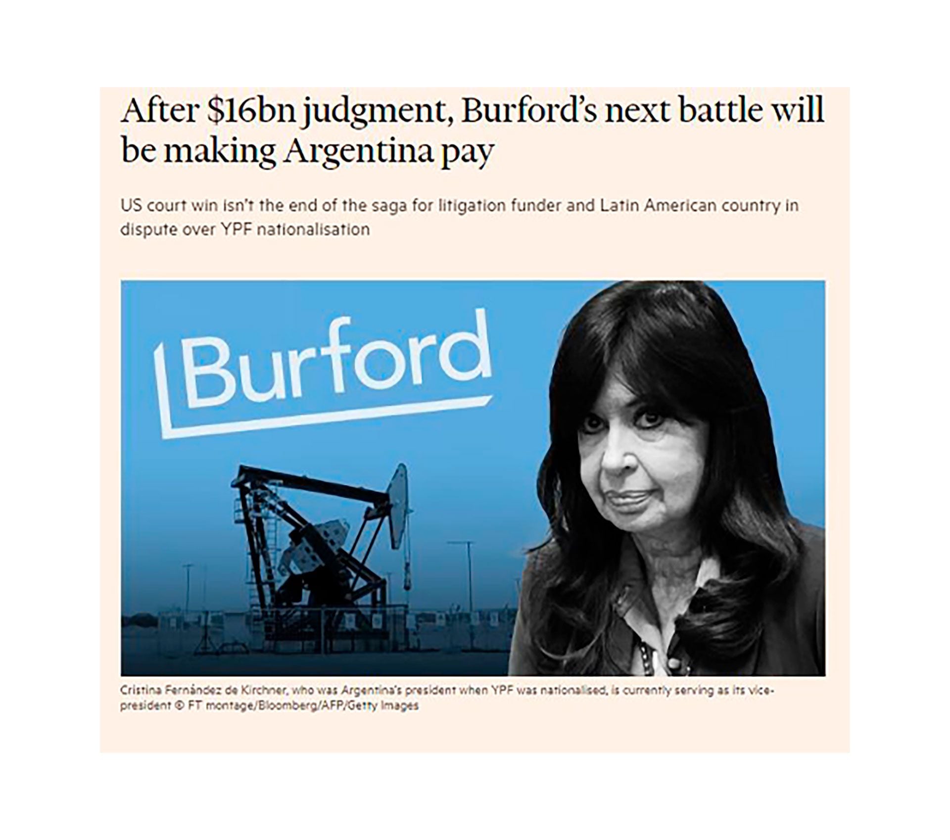 El encabezamiento de la nota sobre el caso por la reestatización de YPF