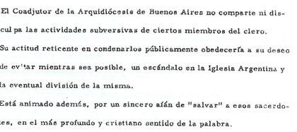 Documento que refiere a la preocupación por las actividades de los curas del Tercer Mundo