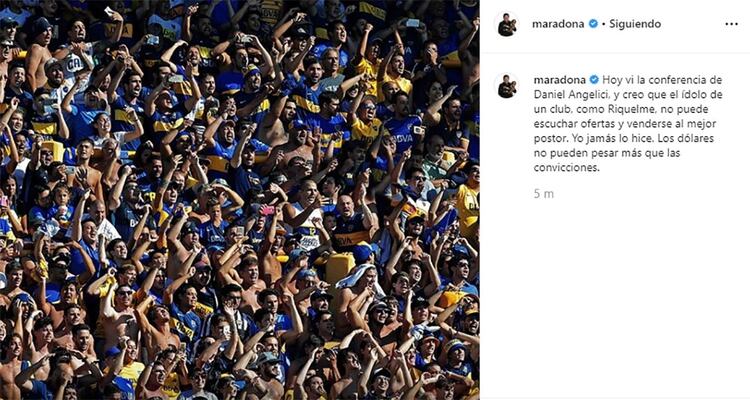 El posteo de Diego Maradona contra Juan Román Riquelme