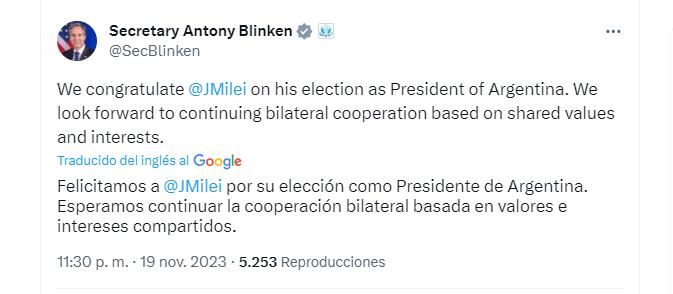Blinken Elecciones Argentina