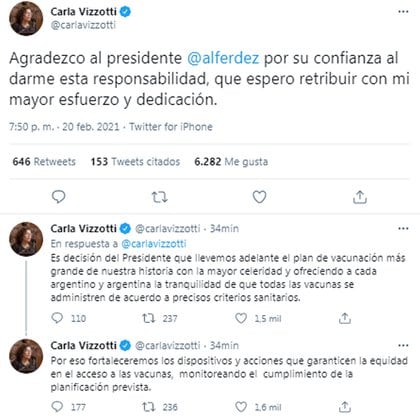 El mensaje de Carla Vizzotti en su cuenta de Twitter