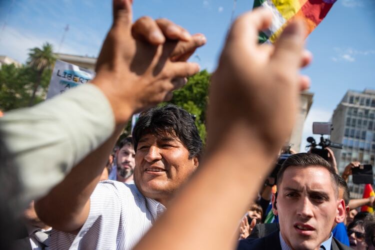 Evo Morales durante su participación en un acto de las Madres de Plaza de Mayo 