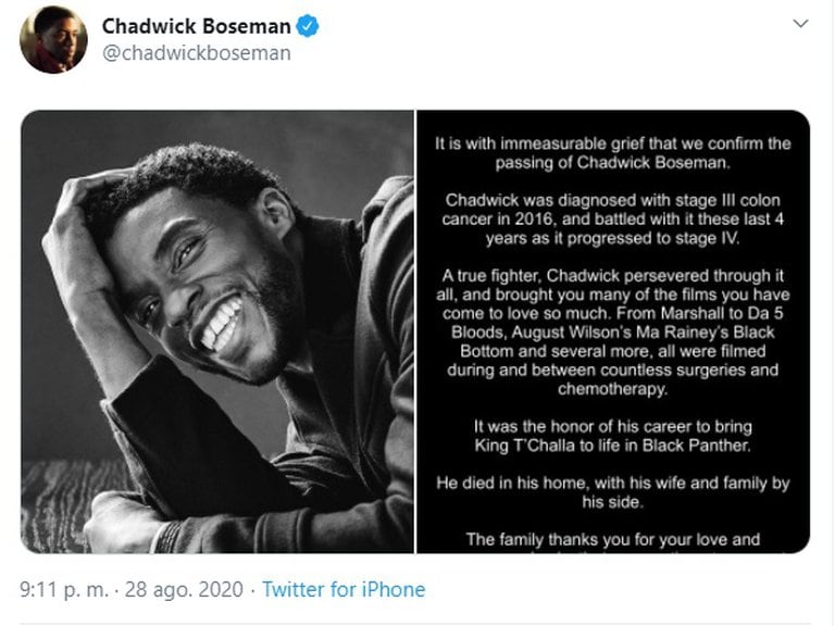 ALERTA: Murió Chadwick Boseman, protagonista de “Black Panther” a los 43 años