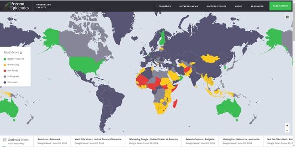 Mapa creado en PreventEpidemics.org para puntuar el grado de prevenciÃ³n ante una gran epidemia (PreventEpidemics.org)