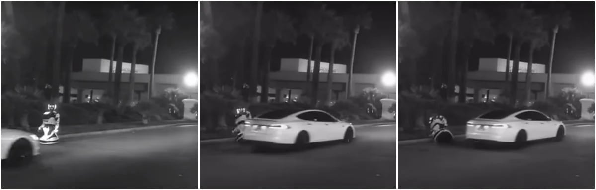 En el video que fue difundido por la empresa Promobot se ve un vehículo que alcanzó a rozar al robot y éste cae al costado de la calle