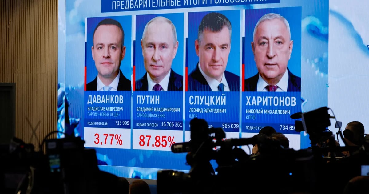 Farsa electoral en Rusia: el Kremlin anuncia que Putin gana las elecciones presidenciales con el 87% de los votos.