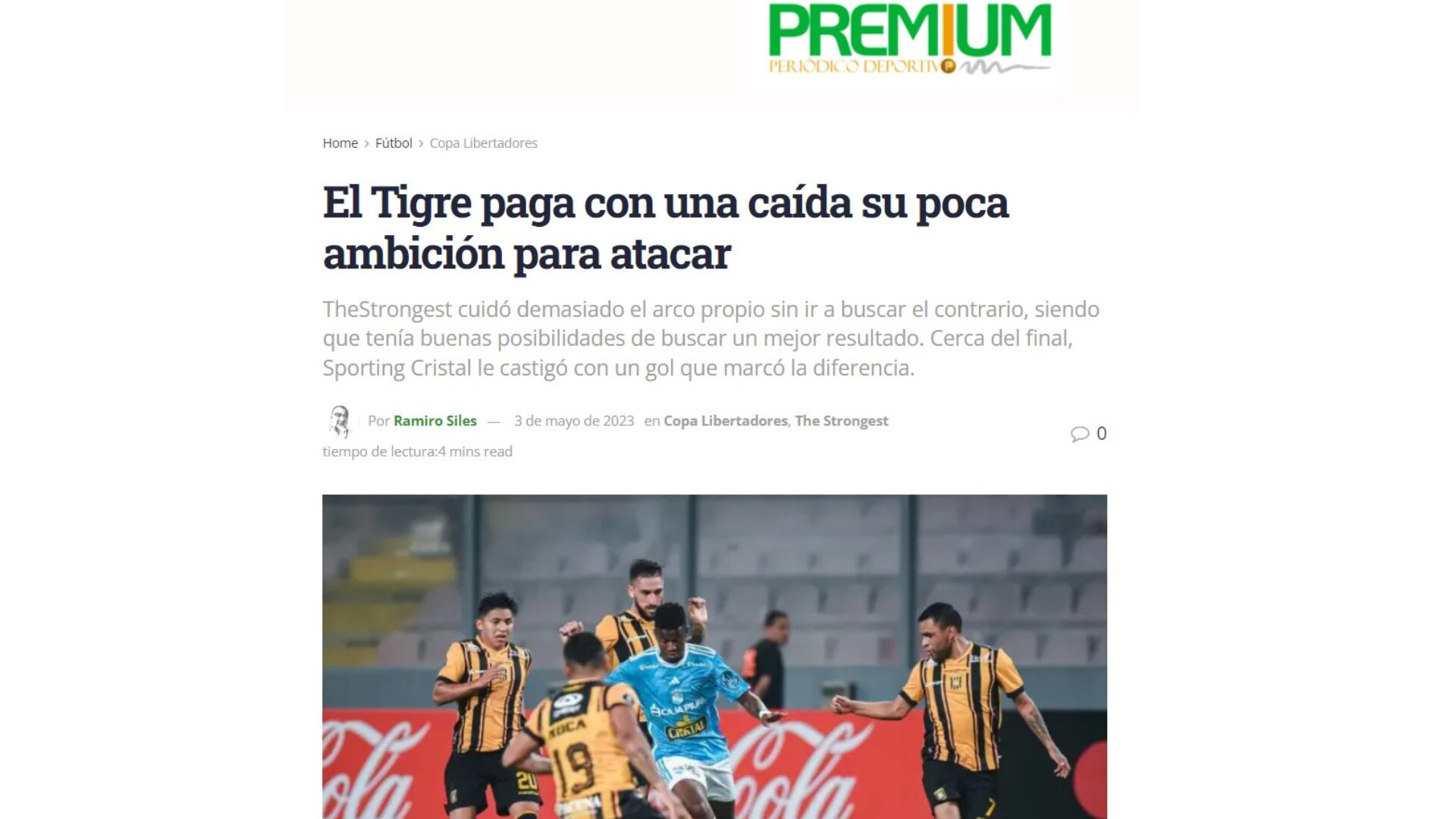 Premium Sports criticó a The Strongest por propuesta ante Sporting Cristal.