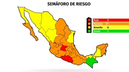 El único estado en verde es Chiapas. (Foto: Jovani Pérez/Infobae México)