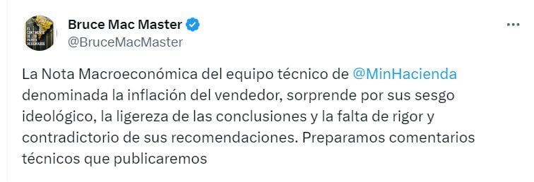 Bruce Mac Master, presidente de la Andi, anunció que el gremio prepara comentarios sobre el comunicado del Ministerio de Hacienda - crédito @BruceMacMaster/X