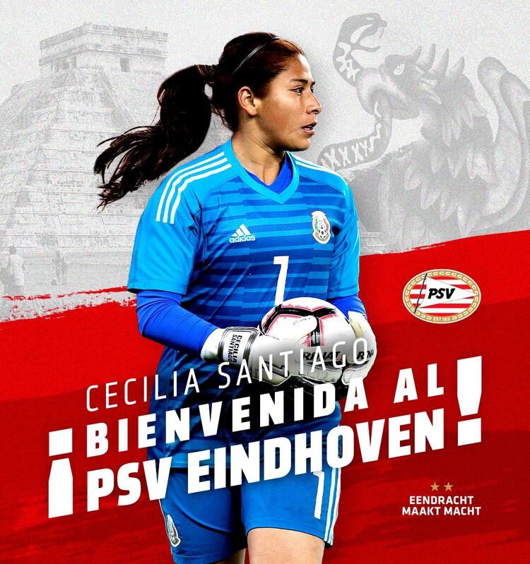El equipo holandÃ©s anunciÃ³ con un cartel el fichaje de Cecilia Santiago (Foto: PSV Eindhoven)