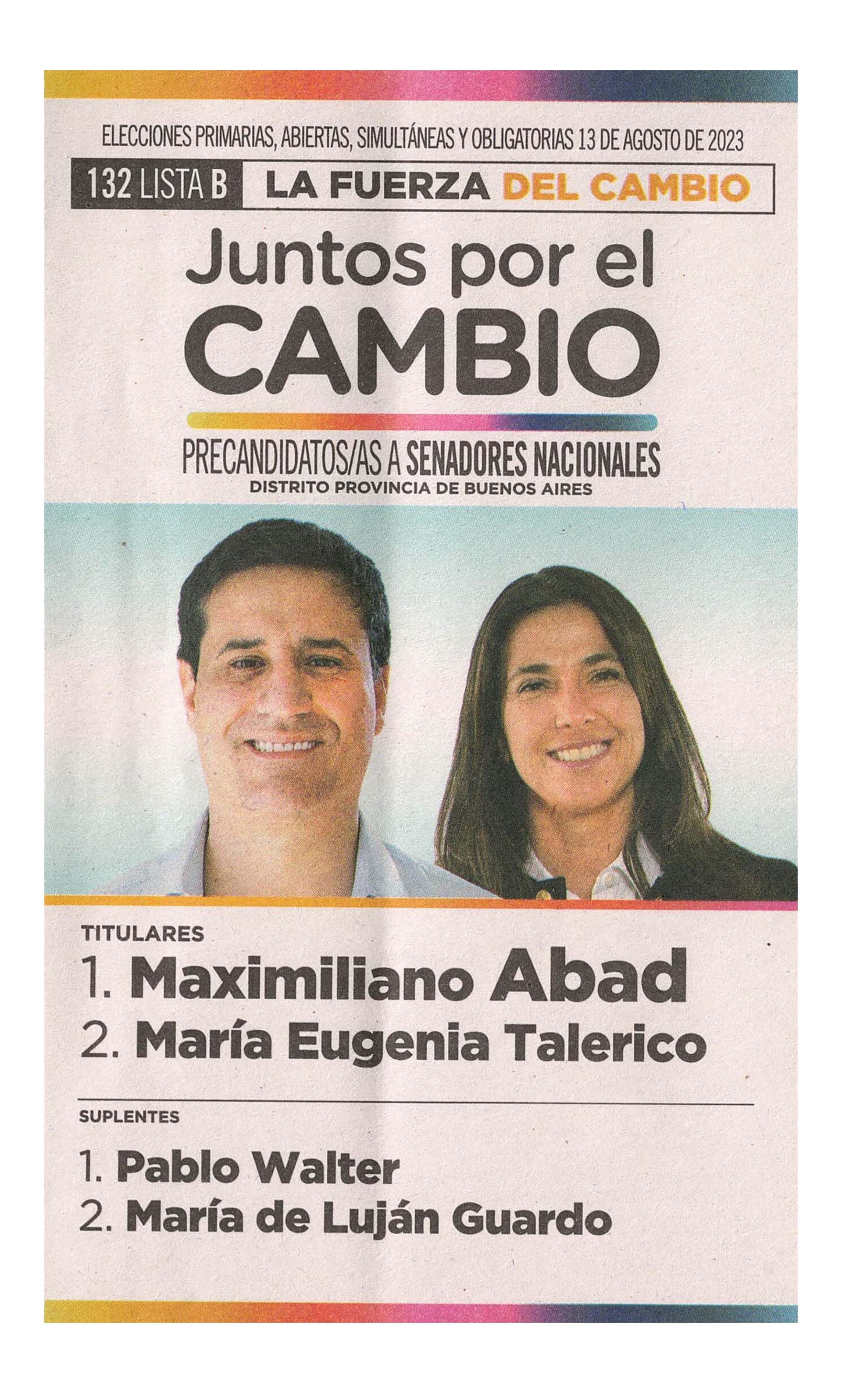 La boleta oficial de Maximiliano Abad de precandidatos a senadores nacionales de Buenos Aires