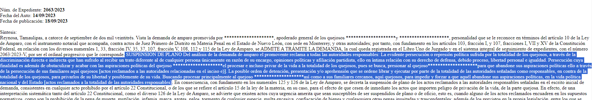 Fragmento de la resolución del Juzgado Séptimo de Distrito en el estado de Tamaulipas. (Foto: Captura de pantalla | CJF)