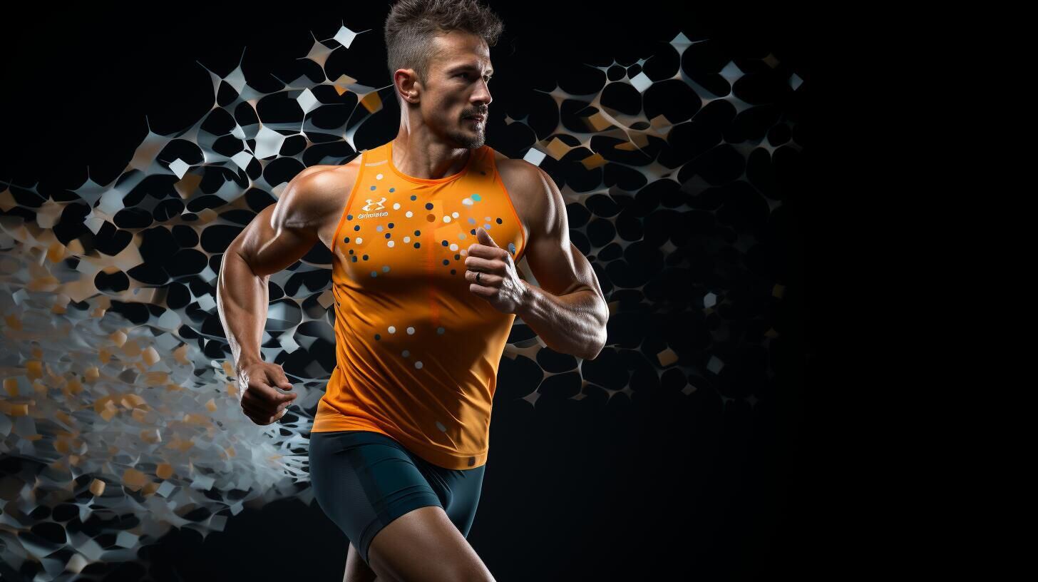 Persona corriendo rodeada de moléculas y átomos de colores, ilustrando la conexión entre el ejercicio, la vitalidad y la salud a nivel molecular. Energía en movimiento. (Imagen ilustrativa Infobae)
