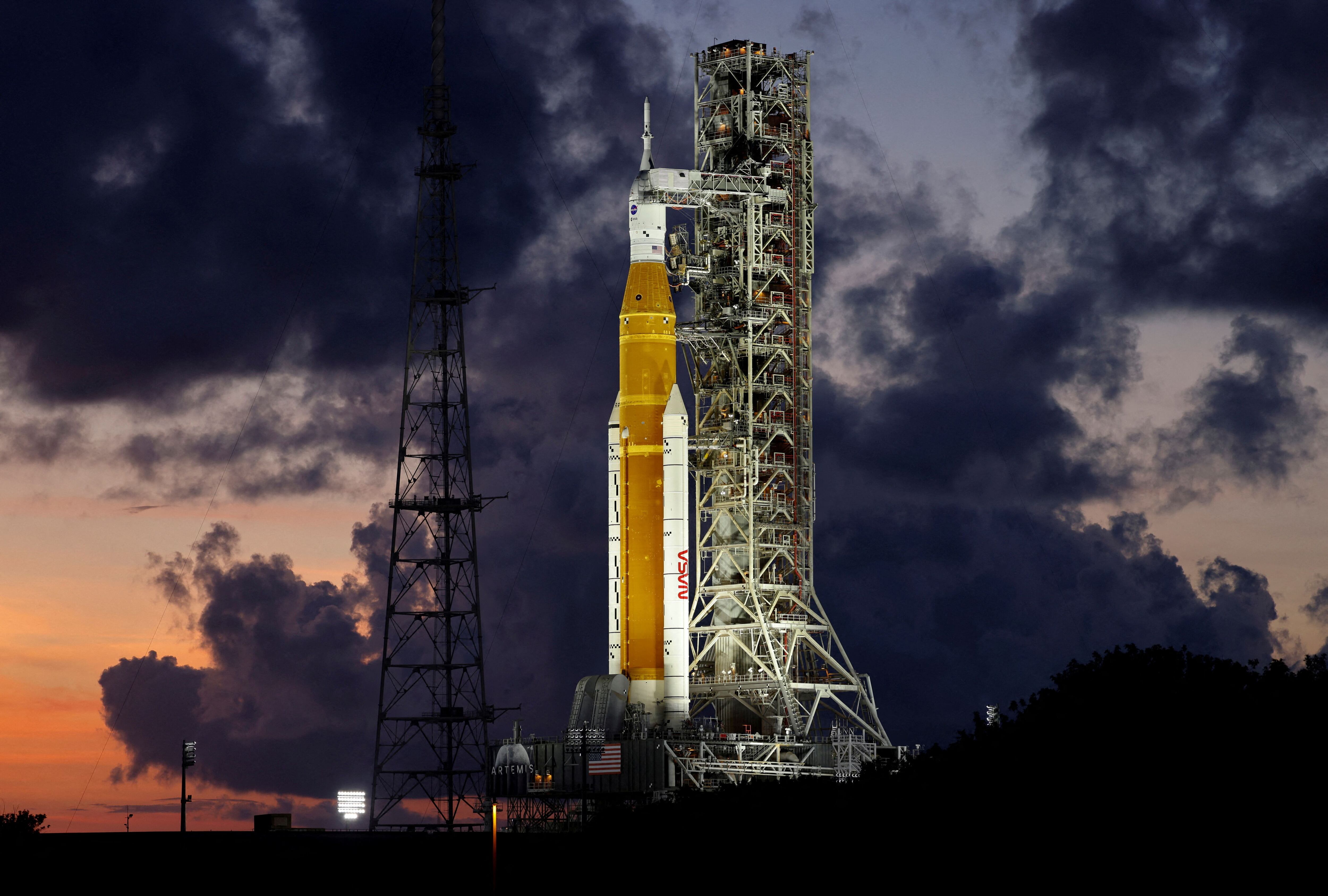 FILE PHOTO: NASA’s next-generation moon rocket, the Space Launch System (SLS) Artemis 1, is shown at the Kennedy Space Center in Cape Canaveral, Florida, U.S. June 27, 2022. REUTERS/Joe Skipper/File Photo