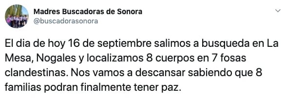 191 cuerpos han sido encontrados desde el 04 de mayo del 2019 hasta este 16 de septiembre (Foto: Twitter/buscadorasonora)