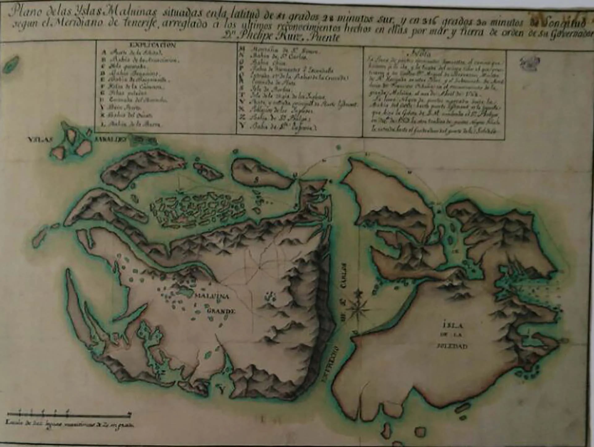 Plano de las islas Malvinas. Real Escuela de Navegación de Cádiz, c. 1770