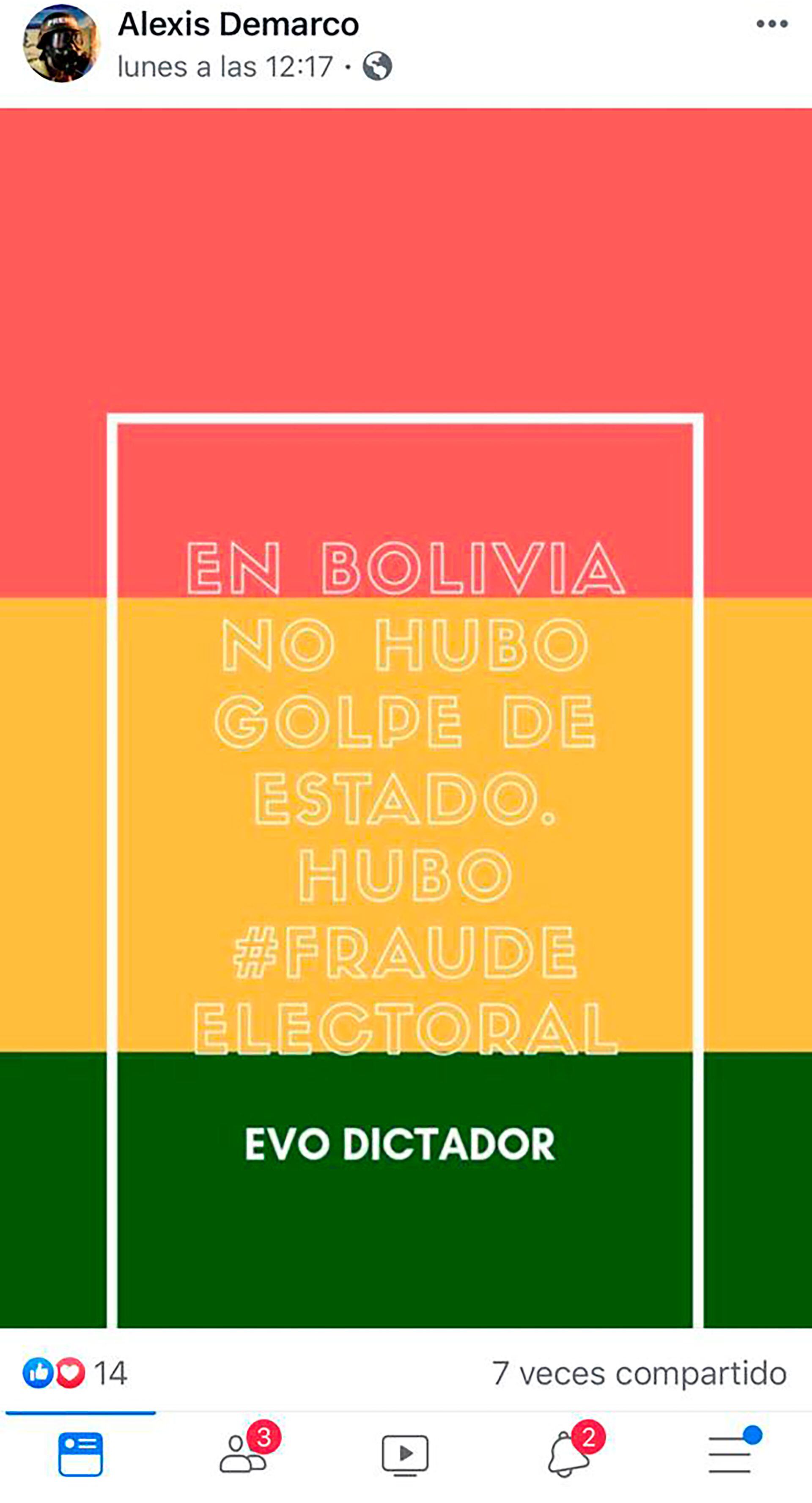 Demarco tiene una posición muy crítica contra la gestión de Evo Morales en Bolivia