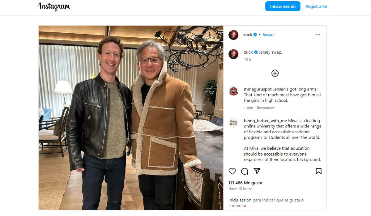 Zuckerberg parece ser un gran admirador del gigante de los chips Nvidia y de su director ejecutivo, Jensen Huang. (@Zuck)