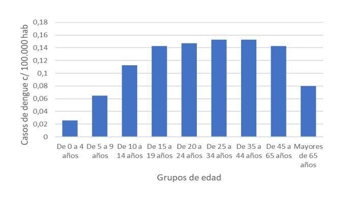 . Incidencia acumulada de dengue según grupos de edad. SE 31/2022 a SE 15/2023. Argentina.