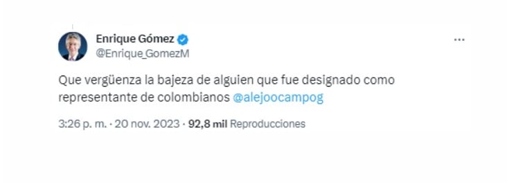 Enrique Gómez emitió comentarios en relación con el video protagonizado por Alejandro Ocampo, señalando que considera que este resultó ofensivo hacia Miguel Polo Polo - crédito @Enrique_GomezM/X