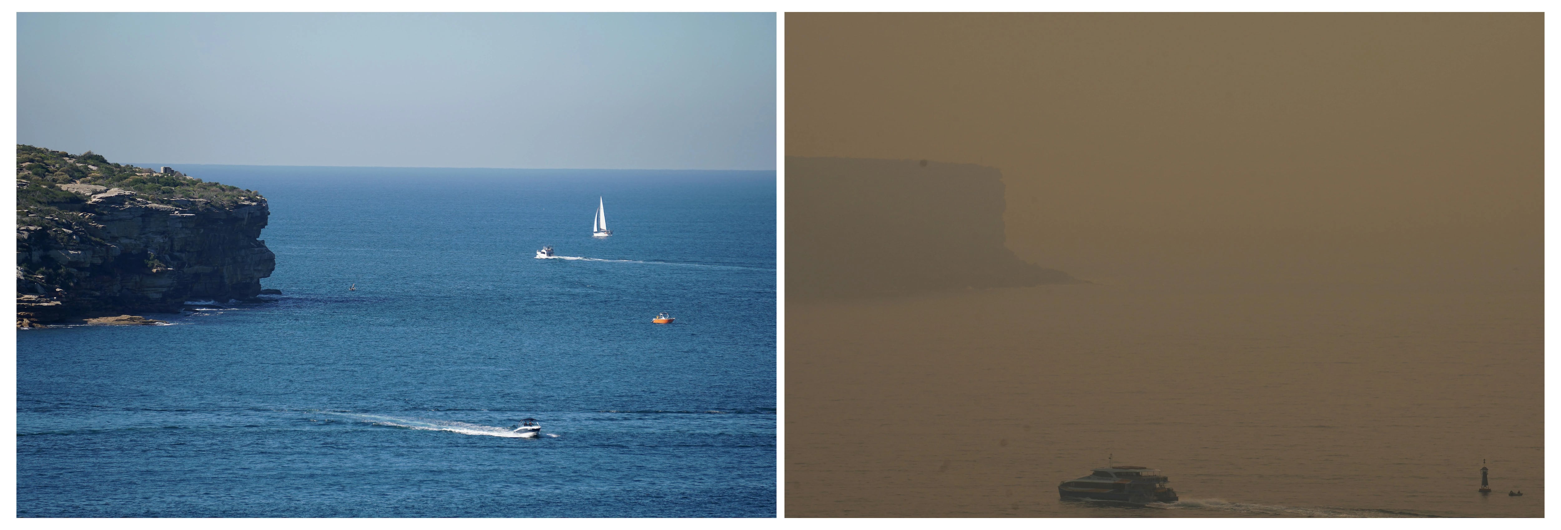 La baía de Sydney en mayo de 2018 y el 19 de diciembre de 2019  (REUTERS/Stephen Coates)