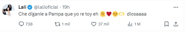 Lali Espósito le respondió a Pampita cuando dijo que pasaría una noche de pasión con ella (Twitter)
