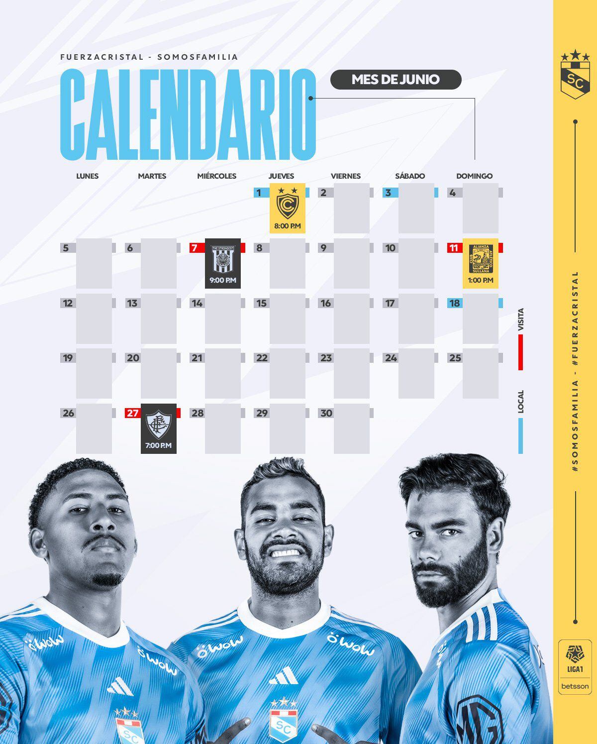 Sporting Cristal published the fixture for its matches in June.  (Club Sporting Cristal)