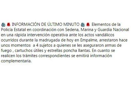 La Policía de Sonora informó sobre la detención de cuatro supuestos integrantes del crimen organizado (Foto: Policía Estatal de Sonora)