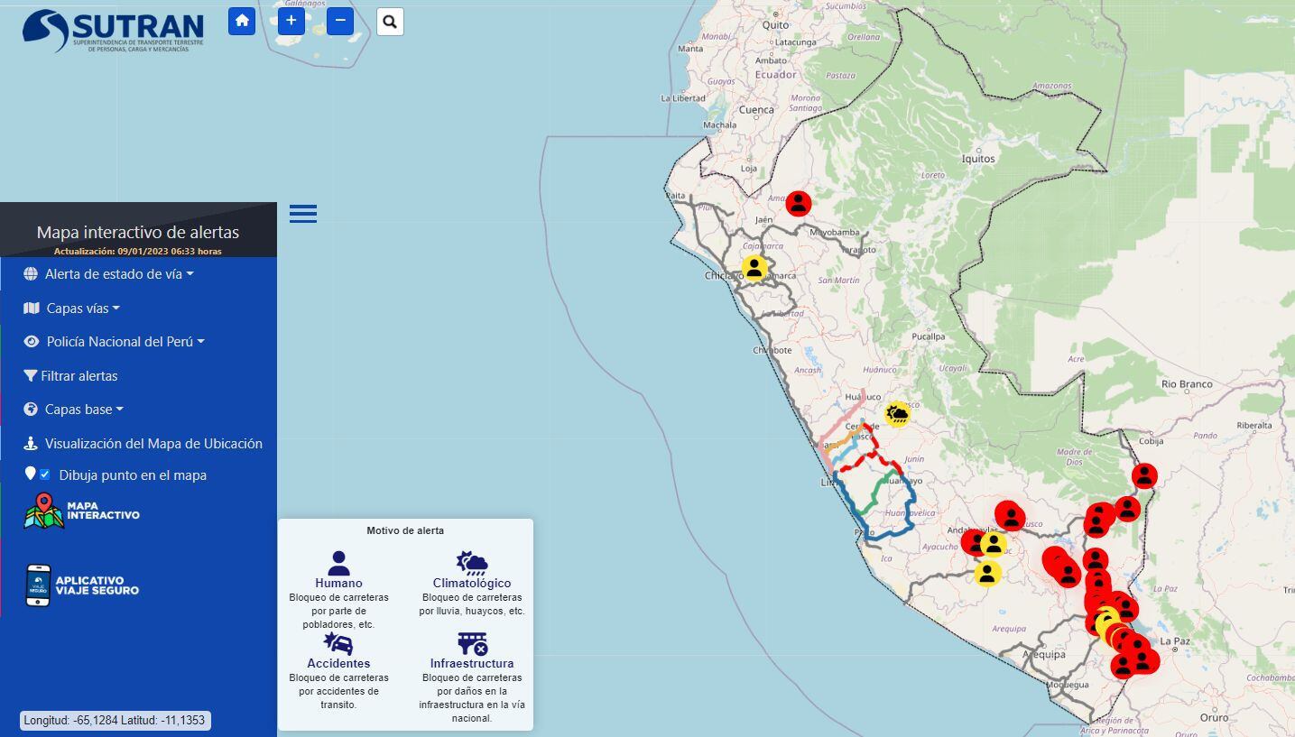 Mapa de carreteras y vías bloqueadas hoy, lunes 9 de enero