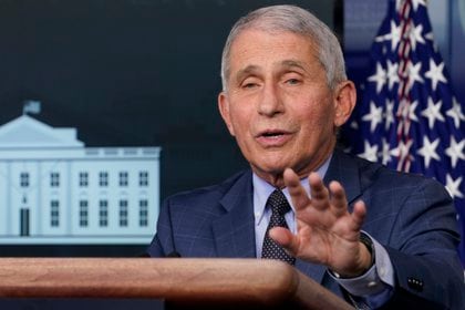 El doctor Anthony Fauci, director del Instituto Nacional de Enfermedades Alérgicas e Infecciosas de Estados Unidos, habla durante una conferencia de prensa con el grupo de trabajo contra el coronavirus  en la Casa Blanca, en Washington. (AP Foto/Susan Walsh)