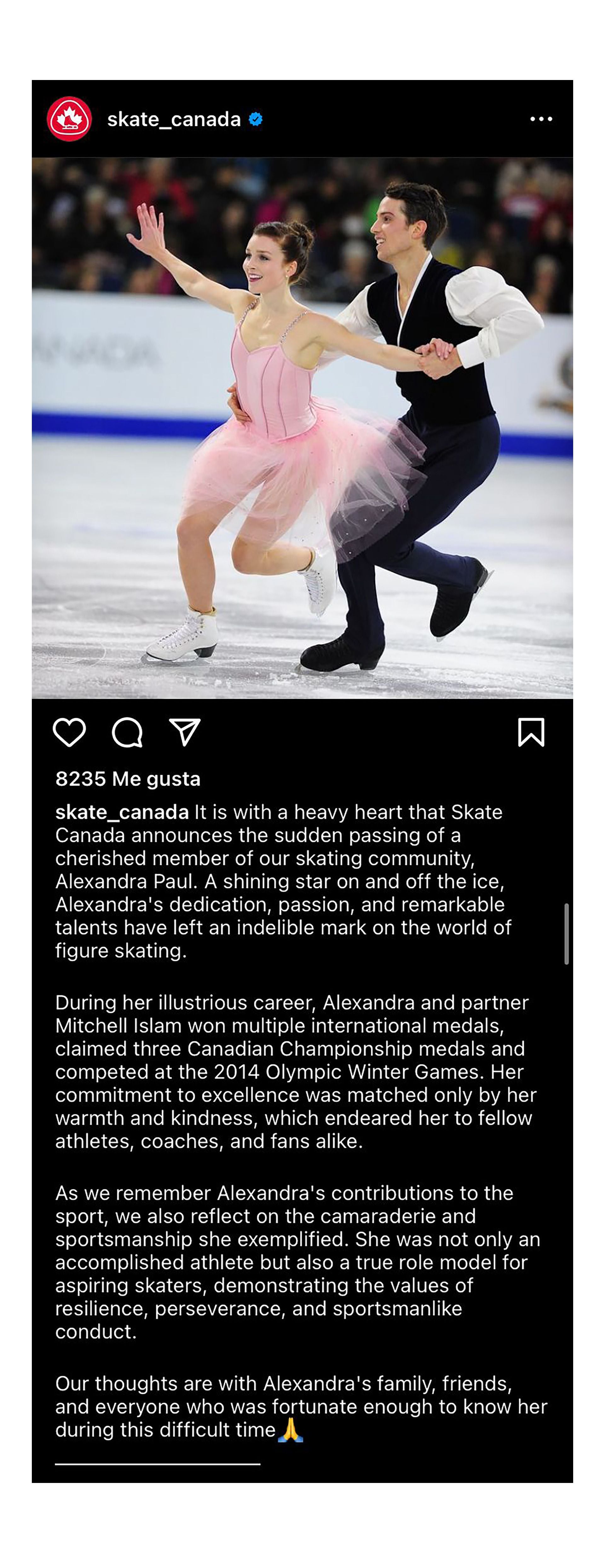 El emotivo posteo de Skate Canada 
