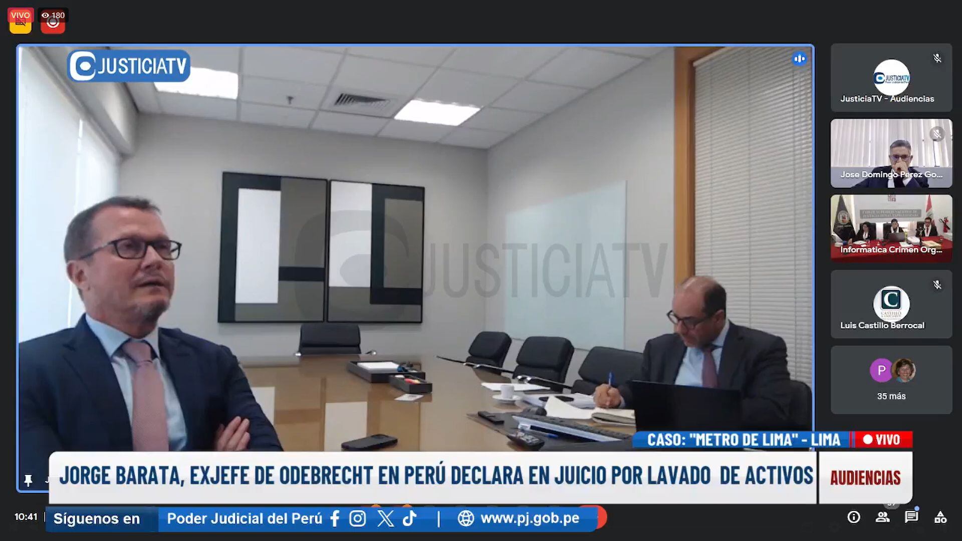 Exsuperintendente de Odebrecht en Perú se presenta en audiencia sobre presuntas coimas en el caso Metro de Lima. Foto: Captura Justicia TV