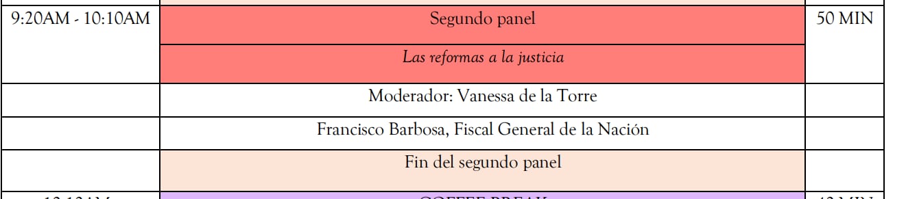 De acuerdo con la programación, solo estaba programada una entrevista con Barbosa en ese panel.
Cortesía (Ministerio de Justicia)