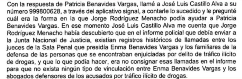 El pedido de Patricia Benavides al 'topo' de la Diviac. El Foco