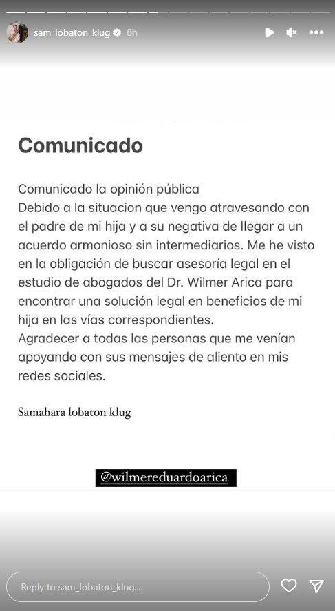 Samahara Lobatón inicia proceso legal en contra de Youna. (Fuente: Instagram @sam_lobaton_klug)