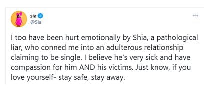 El mensaje de Sia sobre Shia LaBeouf