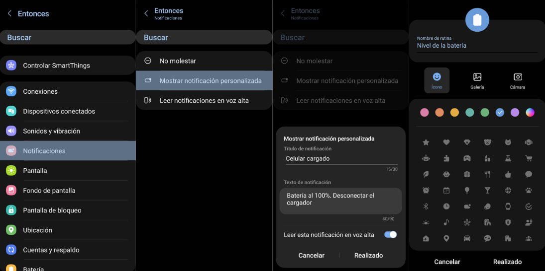 Los celulares Samsung pueden habilitar notificaciones de voz para recordar desconectar el cargador cuando está cargado al 100%. (Infobae)