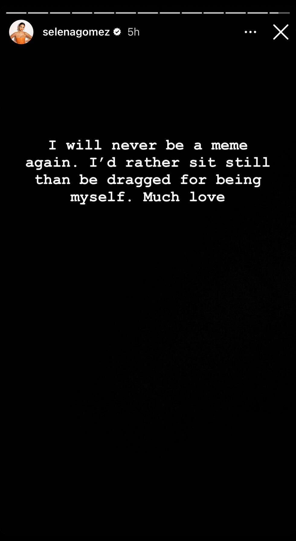 A través de sus redes sociales, Selena Gomez aseguró que no volverá a ser un meme