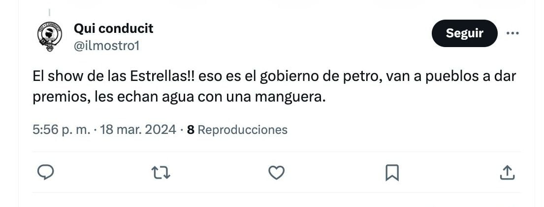 Con este tipo de mensajes, usuarios en redes sociales cuestionan la visita del presidente Gustavo Petro al norte del país - crédito X