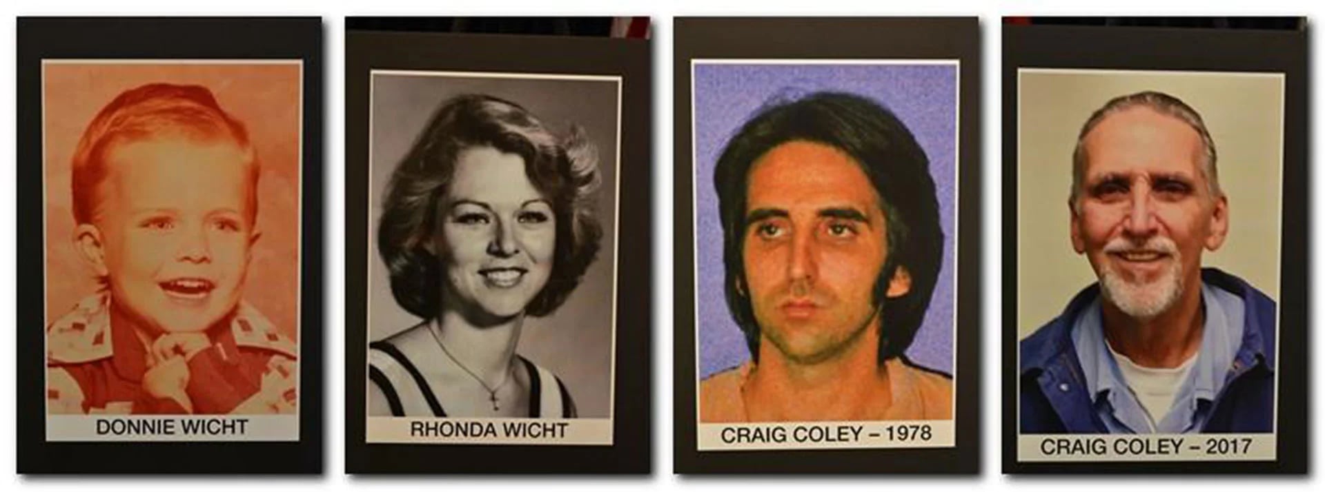De izquierda a derecha, las víctimas, -Donald y Rhonda Wicht-, y Craig Coley, en 1978 y 2017
